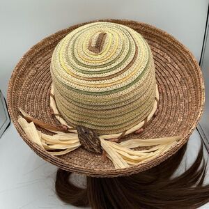 Sun n Sand Woven Straw Sun Hat with earth tone color bands